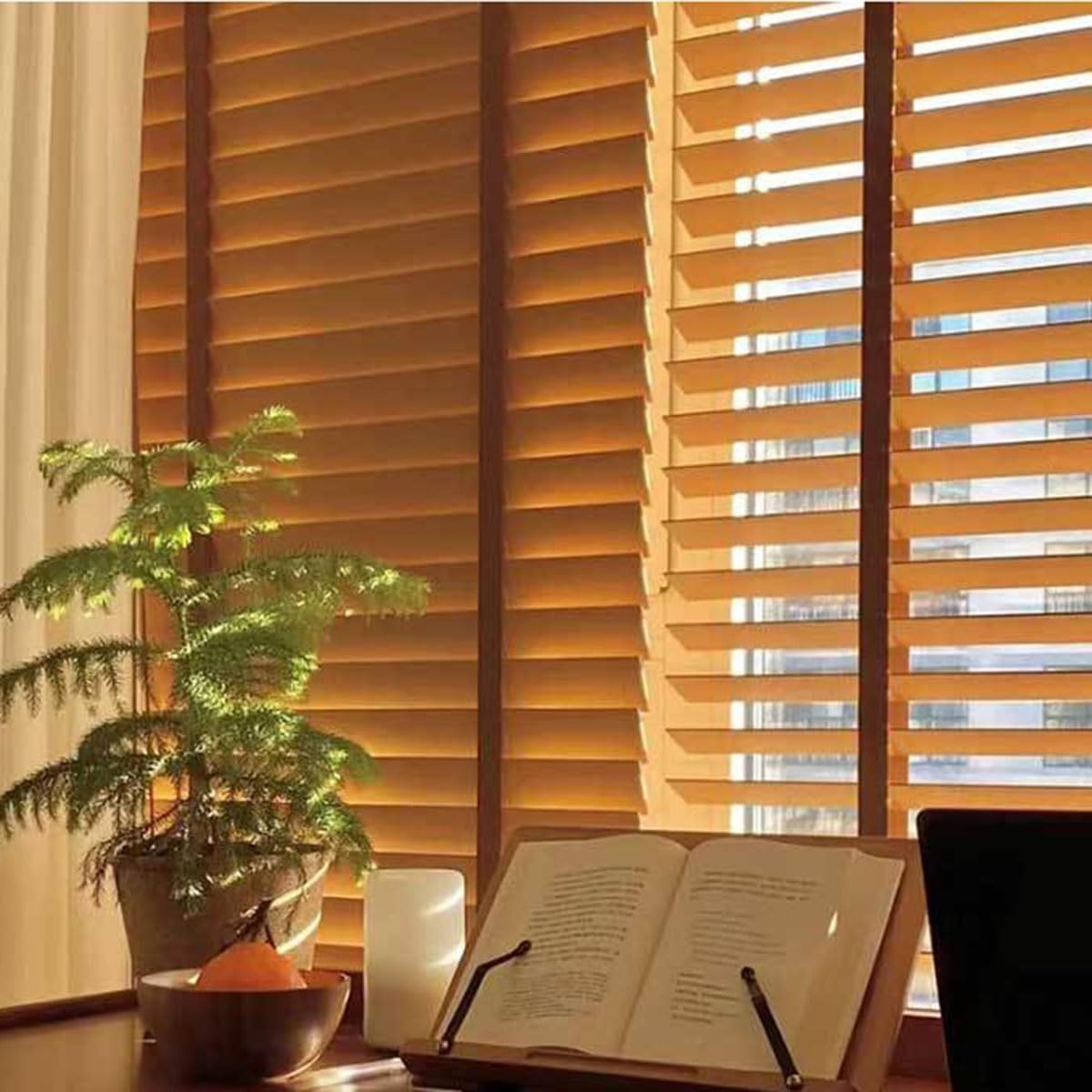 2" Slats Horizontal Darkening Venetian Blinds Faux Wood Home Window Blinds Cordless 24x60 36x48 30x72 64x89 72x48, Bedroom Wood Window Shades, Privacy Blinds for Office Interior Door(Walnut)