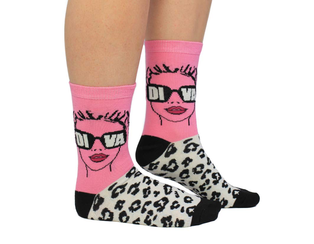 Cockney Spaniel Fun Socks for Women Diva, Black Pink, UK4-8 EUR 37-42 US 6.5-10.5
