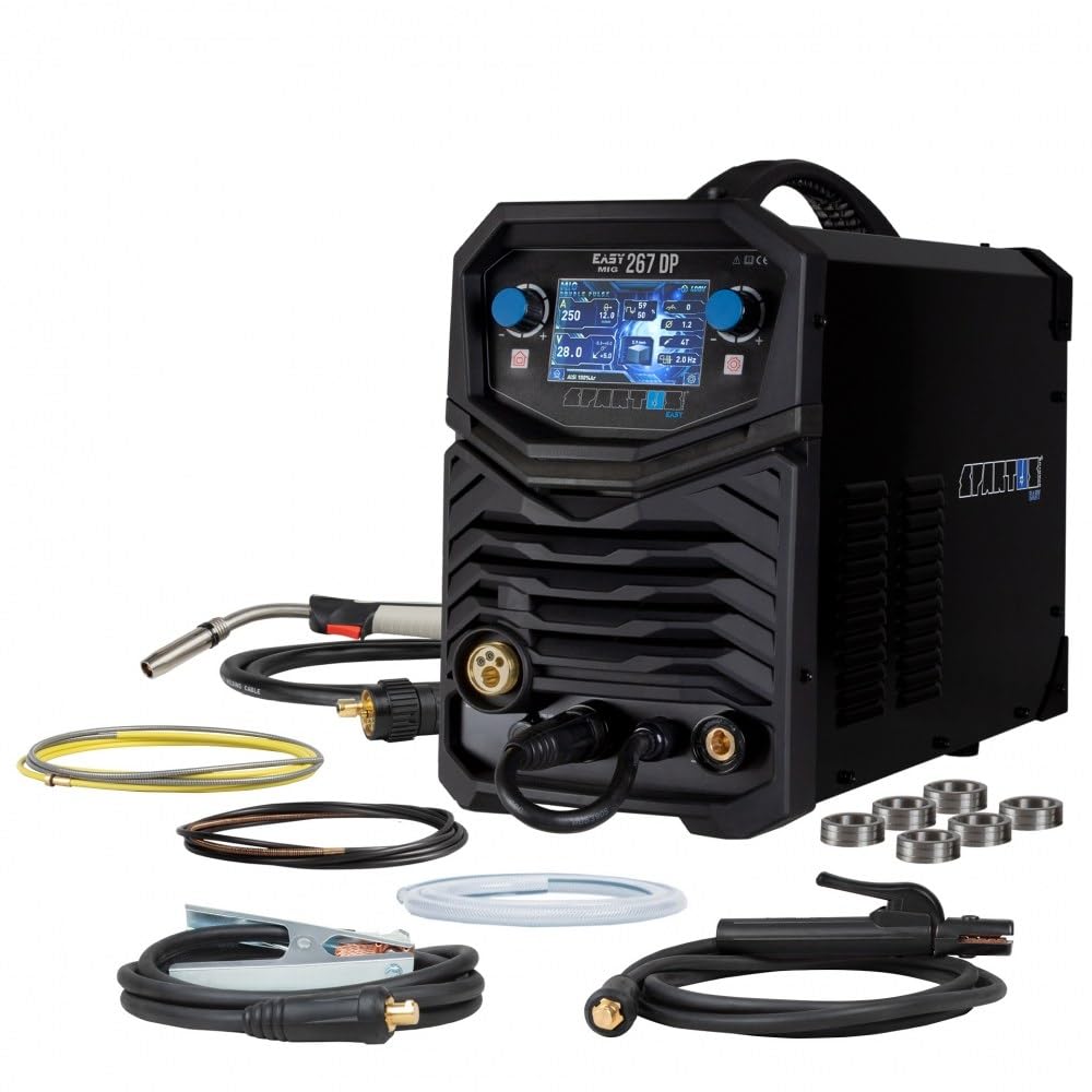 SPARTUS MIG MAG - Saldatrice a gas protettivo, 400 V, 250 A, inverter a doppio impulso per alluminio e acciaio, sinergica, azionamento a 4 rulli, EasyMIG 267 DP Bestschweissen.de