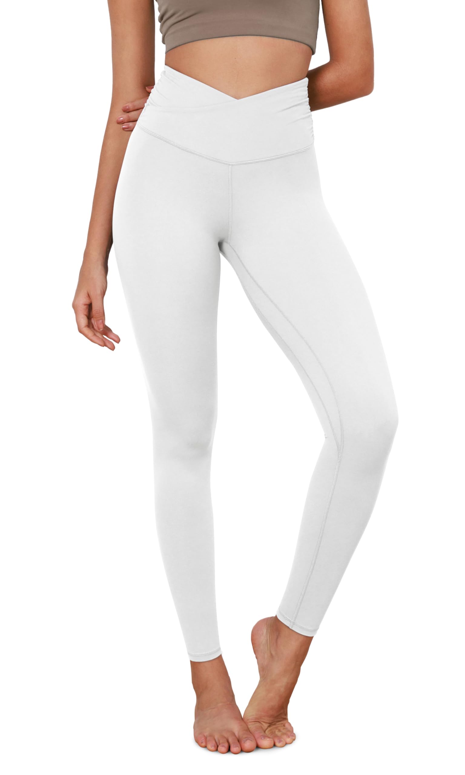 ODODOS Women's Cross Waist Yoga Leggings with Inner Pocket, 23"/25"/28" Gathered Crossover Workout Yoga Pants