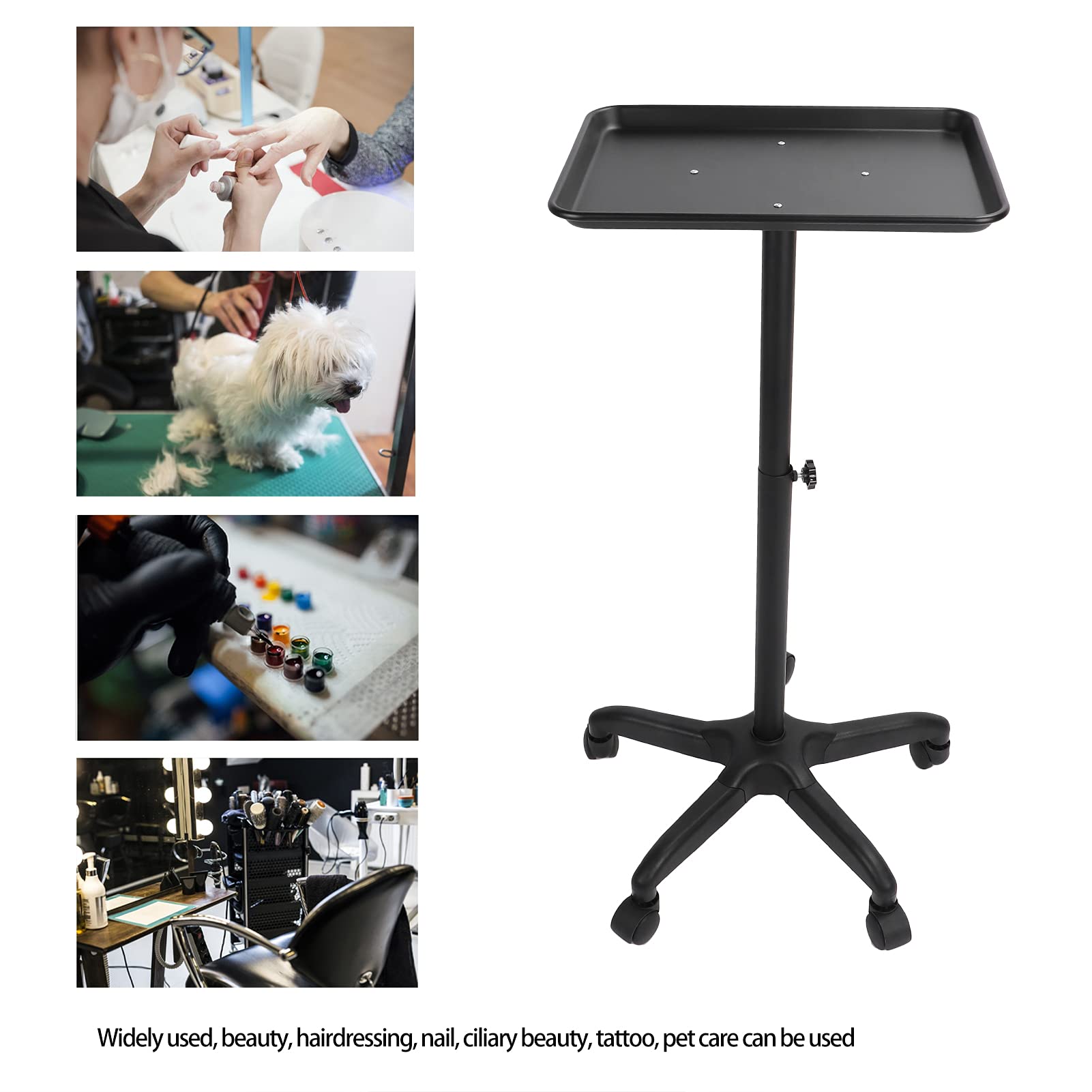 Bandeja de Tatuaje para Carrito de salón, Carrito de Bandeja de salón con Plataforma de Almacenamiento, Equipo con Ruedas y Altura Regulable, para Carro Dental, Accesorio para Belleza
