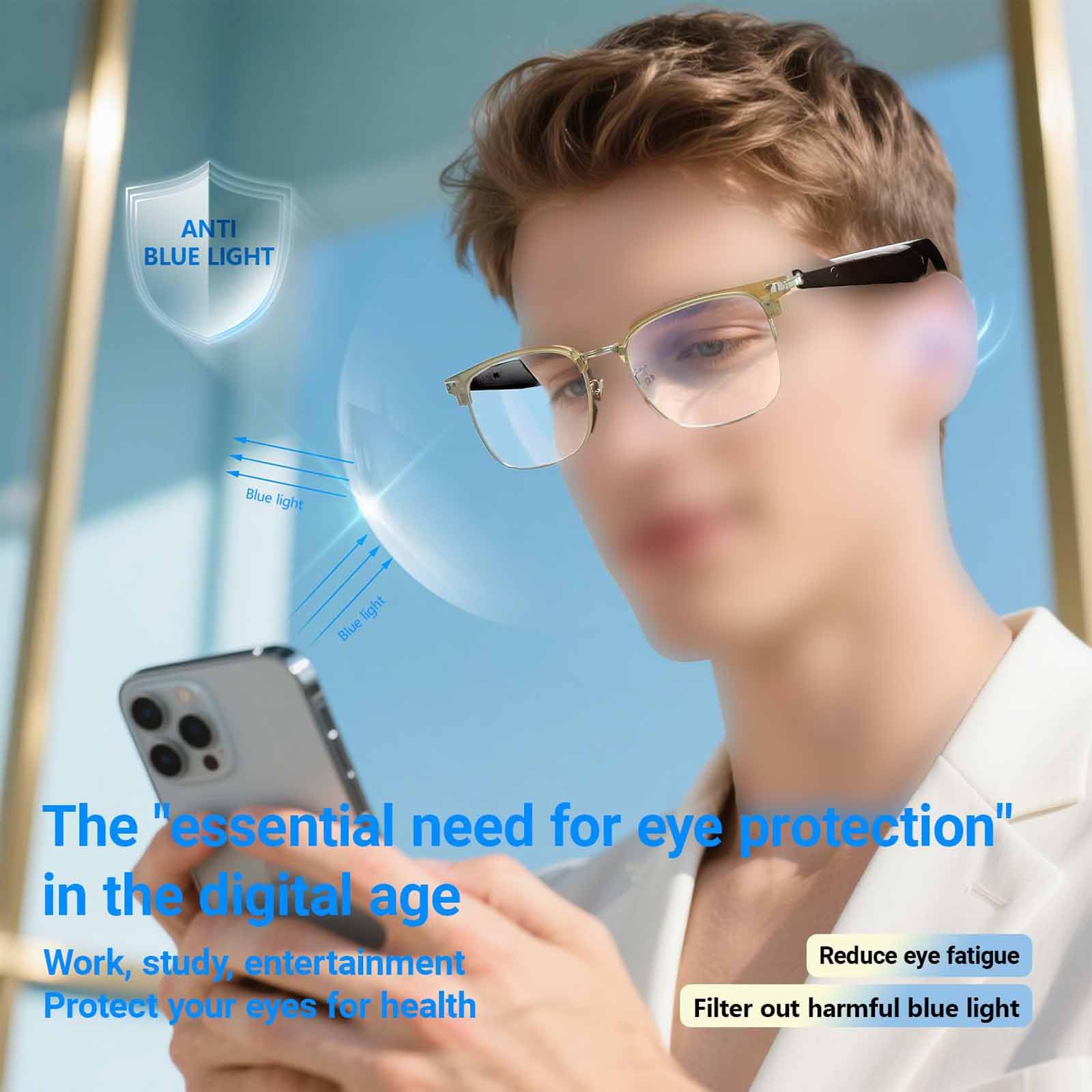 Gafas De Traducción Inteligente Con IA: Compatible Con Más De 100 Idiomas, Traducción Instantánea Bidireccional, Gafas De Traducción Con Protección Contra La Luz Azul Y Audio Panorámico De 360°.