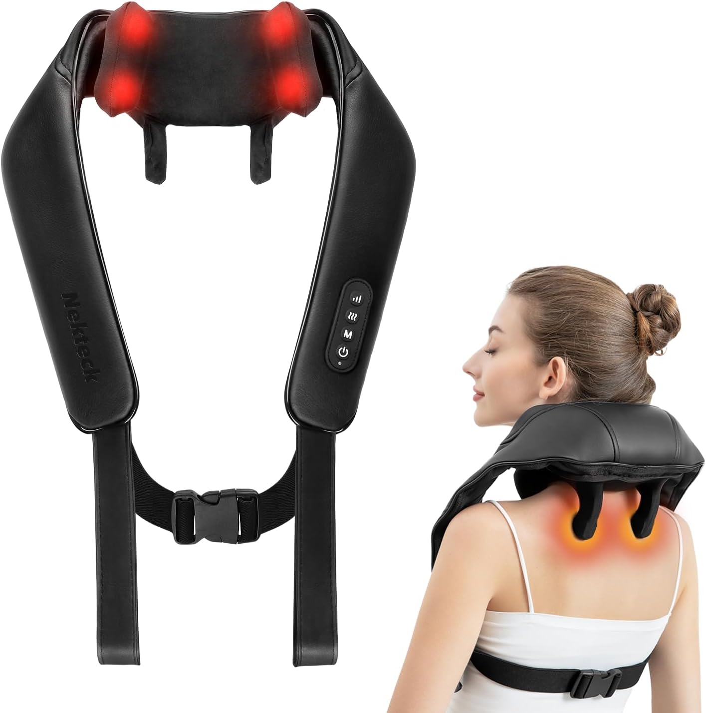 Nekteck Neck Back Massager with heat [2026 Upgraded], 6D Kneading Shiatsu Neck and Shoulder Massager for Pain Relief Deep Tissue, Ideal Gift for Men and Women(Cordless)