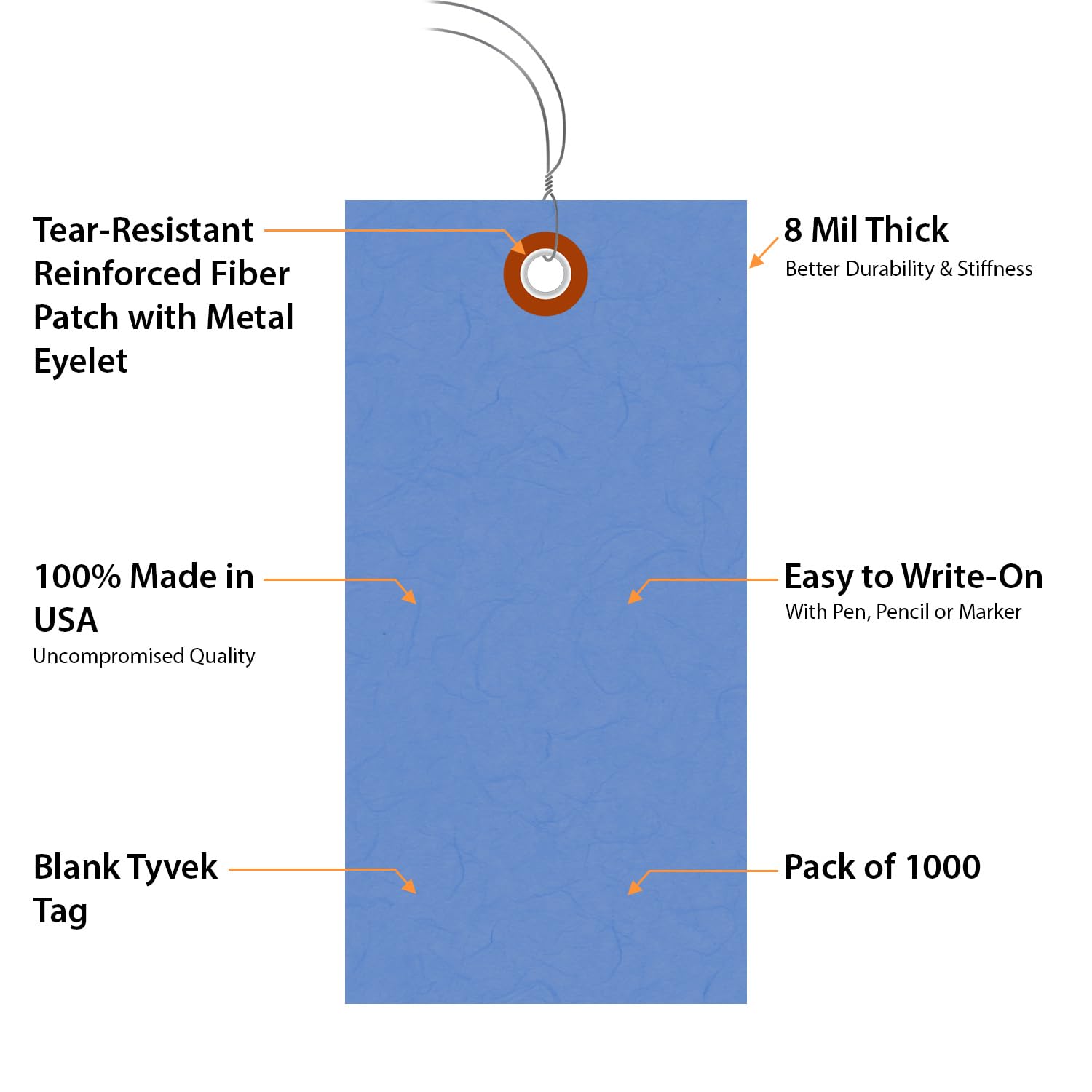 SmartSign Lot de 1000 étiquettes d'expédition Tyvek avec fil de fer Bleu 11,9 x 7,9 cm