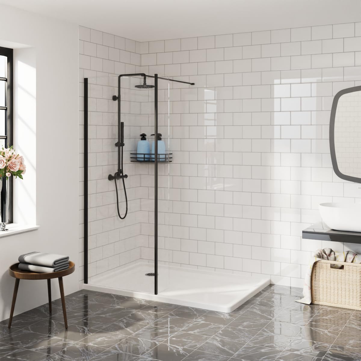 Aquariss Black 900Mm Walk In Shower Enclosure With 300Mm Return Panel