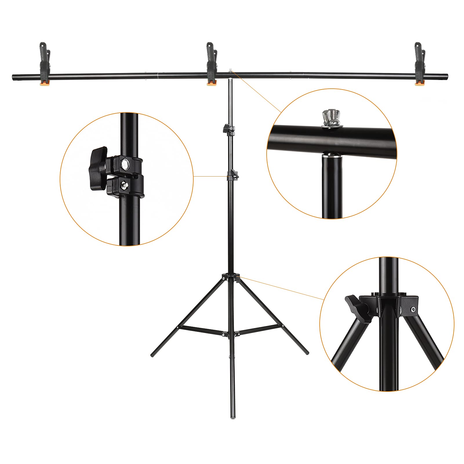 Andoer Kit de photographie avec écran de fond vert 1,5 x 2 m/5 x 7 pieds, support en forme de T réglable, 3 pinces pour photographie, vidéo, YouTube, Vlog, Tiktok