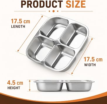 2 Pack Stainless Steel Snack Containers with Lids, Snack Boxes with 4 Compartments Lunchable Containers, Small Bento Lunch Box Divided Food Storage for Portion Control Meal Prep Reusable Snackle
