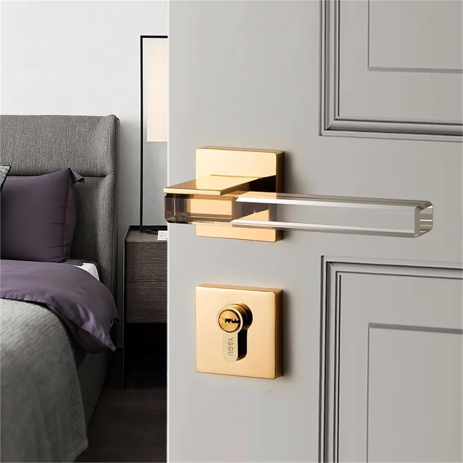 Modern Crystal Mute Room Door Lock Handle Fashion Interior Gate Furniture Hardware keyed Entrance Lock(7286-225XL-N)