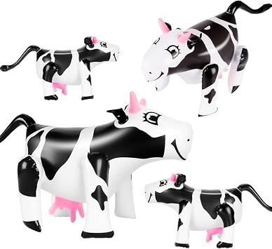 Inflatable Cow 20", 4pcs Farm Blow Up Animals for Rodeo Party Decorations Outdoor Pool Parties Cowboy Theme Party Decorations, Play and Photo Props