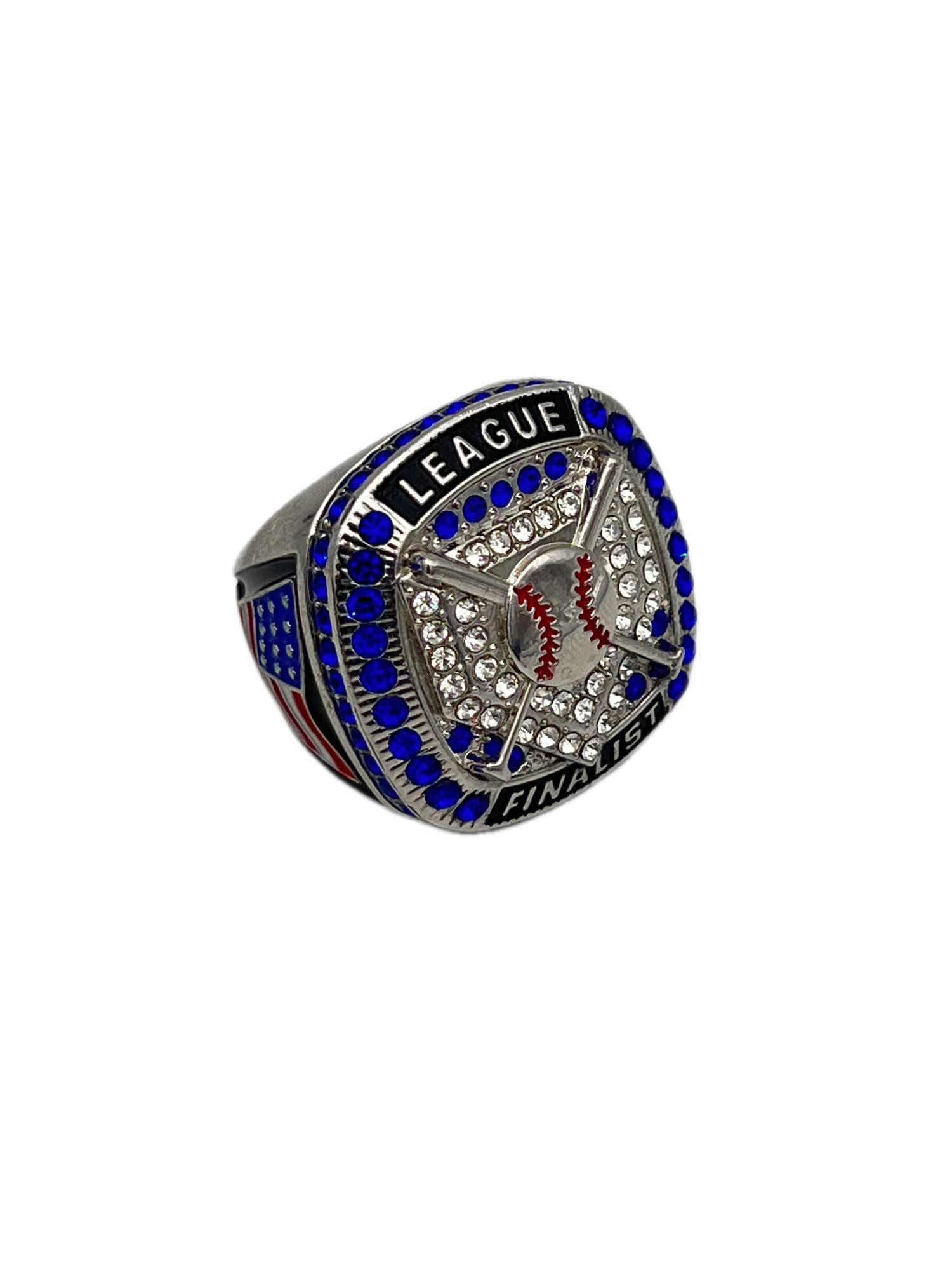 Discount Sports Rings HOME PLATE LEAGUE FINALIST RING — SILVER BODY, BLUE STONE Item 5-33