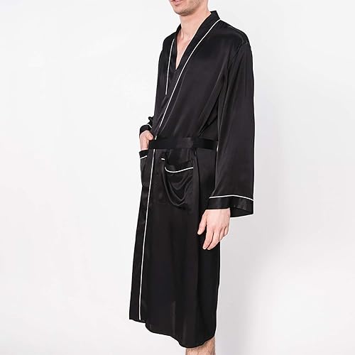 Miniatura 3 de Bata de baño de seda real para hombre, bata de baño ligera de lujo para hombre, de manga larga, seda de morera