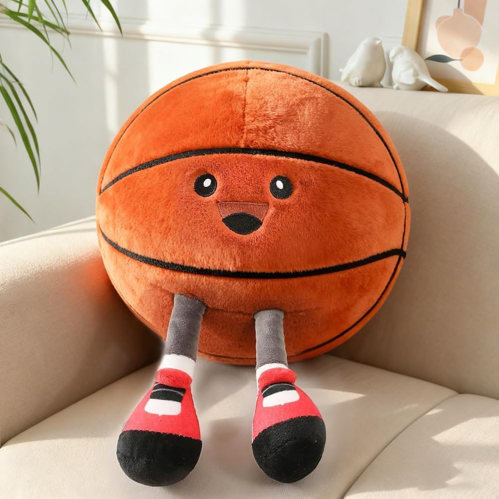 Basketball Plush Pillow with Legs – Cute Smiling Face & Wobbly Feet | Soft Stuffed Animal Throw Pillow for Couch, Bed, Dorm, Game Room Decor,Birthday Gift for Boys Girls Kids Basketball Fans Him Her