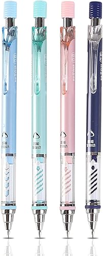 Miniatura 2 de Juego de papelería de lápices mecánicos de 0.035 in que incluye 4 lápices mecánicos con 4 tubos de recambios de plomo HB y 4 borradores Jerry para