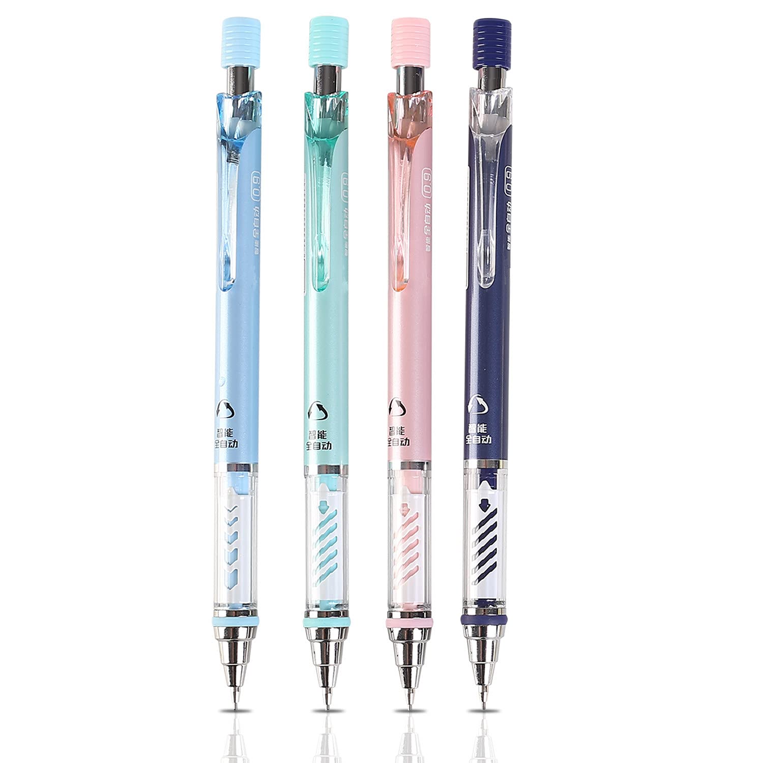 Lot de 4 porte-mines de 0,9 mm avec 4 mines HB et 4 gommes Jerry pour écrire, dessiner, esquisse, architecture