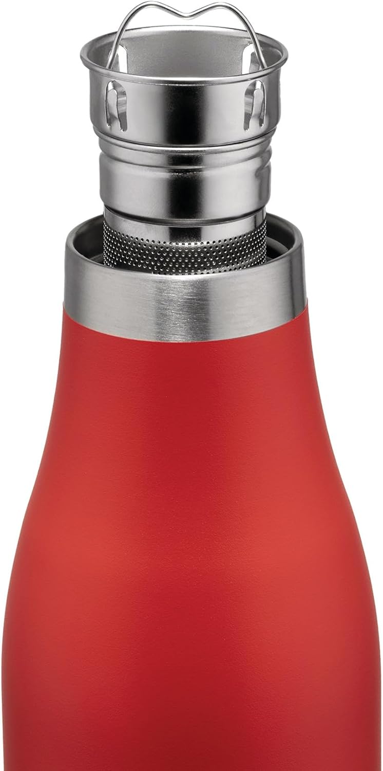Alessi Away AST01 R - Double Walled Thermos Flask with Infuser and Filter, Coloured 18/10 Stainless Steel, 500 ml, Red