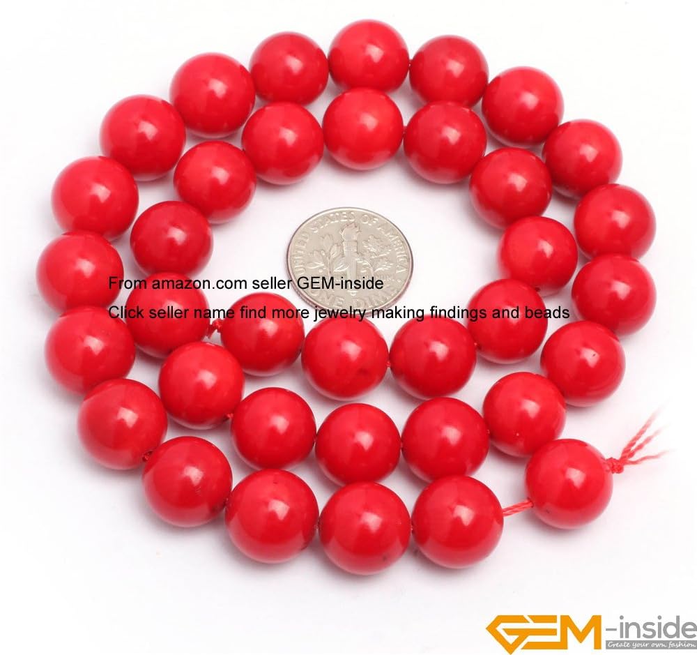 GEM-Inside Coral Beads for Jewelry Making Genuine Gemstone Loose Beads Natural Crystal Energy Stone Power for Adults 15"(Red Coral,12mm)