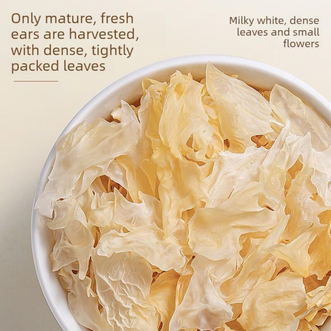 Getrocknete Tremella-Schneepilzstücke 250 g – Natürlicher weißer Pilz für Suppen und Desserts, reich an Kollagen und Ballaststoffen, ideal für die traditionelle chinesische Küche. Marke: Yiner