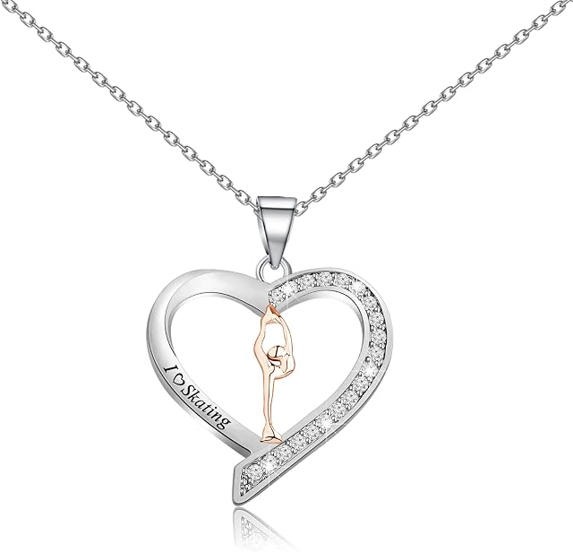 BNQL Figure Skating Necklace Ice Skater Gifts for Girls Love Skating Gift Skater Jewelry Skate Lover Gifts Skating Fan Gifts
