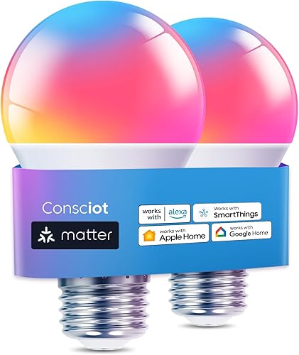 Miniatura 1 de Consciot Bombillas inteligentes, bombillas WiFi Bluetooth funcionan con AlexaGoogle HomeSiriSmartThings, RGBTW bombilla LED que cambia de color,