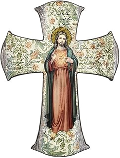Sacred Heart Wood Cross - 10 Inches in Height - Designed by Marco Sevelli