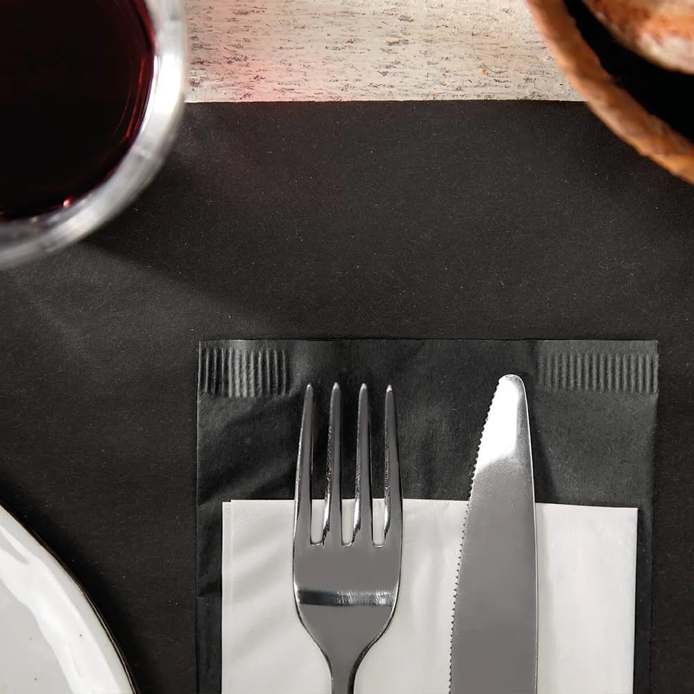 PALUPLUS 1000 Buste Portaposate in Carta color NERO, Misura 11x25 cm, con tovagliolo Doppio Velo, Porta Posate Made in Italy -5002F