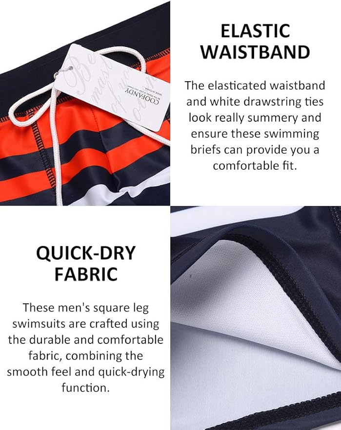 The square leg cut of these swim briefs offers a modern and sleek look, while the printed design adds a touch of fun and flair. The elastic waistband ensures a secure fit, while the front lining provides added comfort and coverage. These swim briefs are suitable for swimming, surfing, or any other water sport, making them a versatile option for active men.
