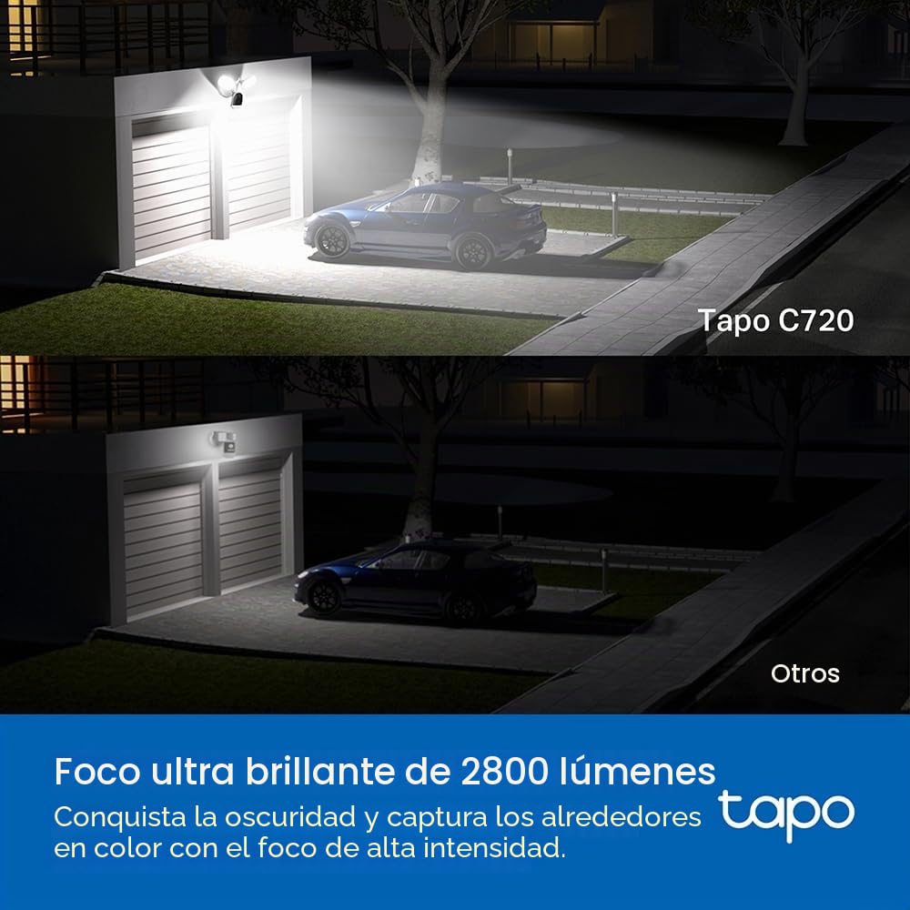 Tapo C720 - Cámara vigilancia WiFi Exterior, 2K QHD, Foco Ultrabrillante | Detección de Movimiento y Personas. Visión Nocturna. Alarma Luz y Sonido. Almacenamiento Local o Nube. App Tapo.