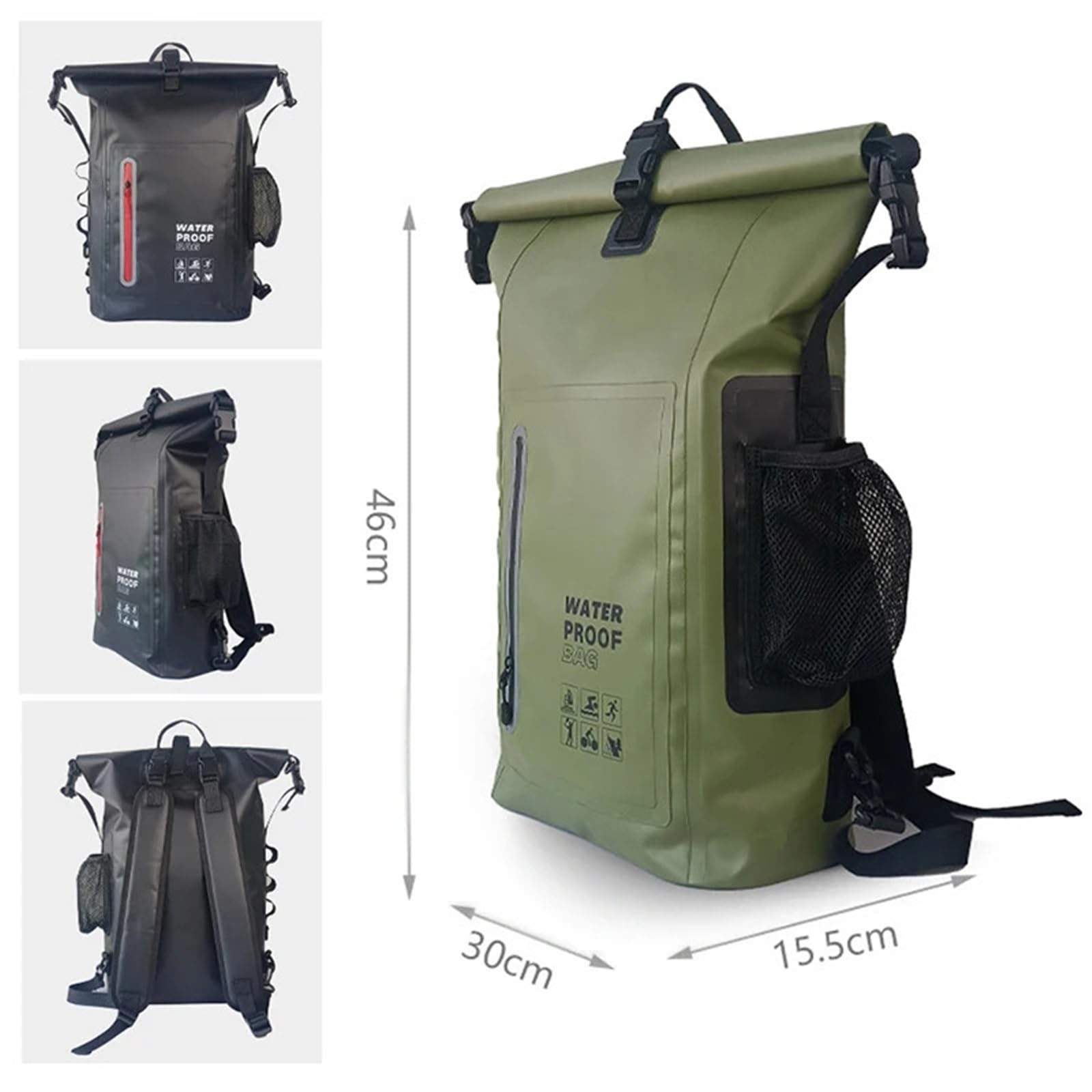 Bolsa Impermeable Bolsa Seca Impermeable for Kayak, Mochila Grande for natación a la Deriva, Senderismo en río, Hombro, Playa, Buceo, Rafting, canotaje, Bolsa de PVC for Acampar(Green)