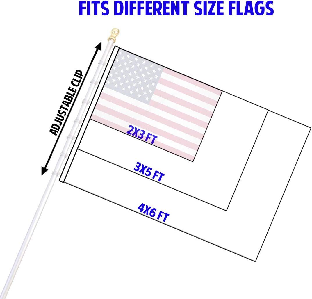 Flags Importer 6ft Spinning Flag Pole with Sealed Bearing System, Upper and Lower Flag Clips, Anti-Tangle Design for Outdoor Residential Use - White