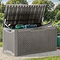 YITAHOME 100 Gallon Large Deck Box, Outdoor Resin Storage Boxes for Patio Furniture, Outdoor Cushions, Garden Tools, Water Resistant and Lockable