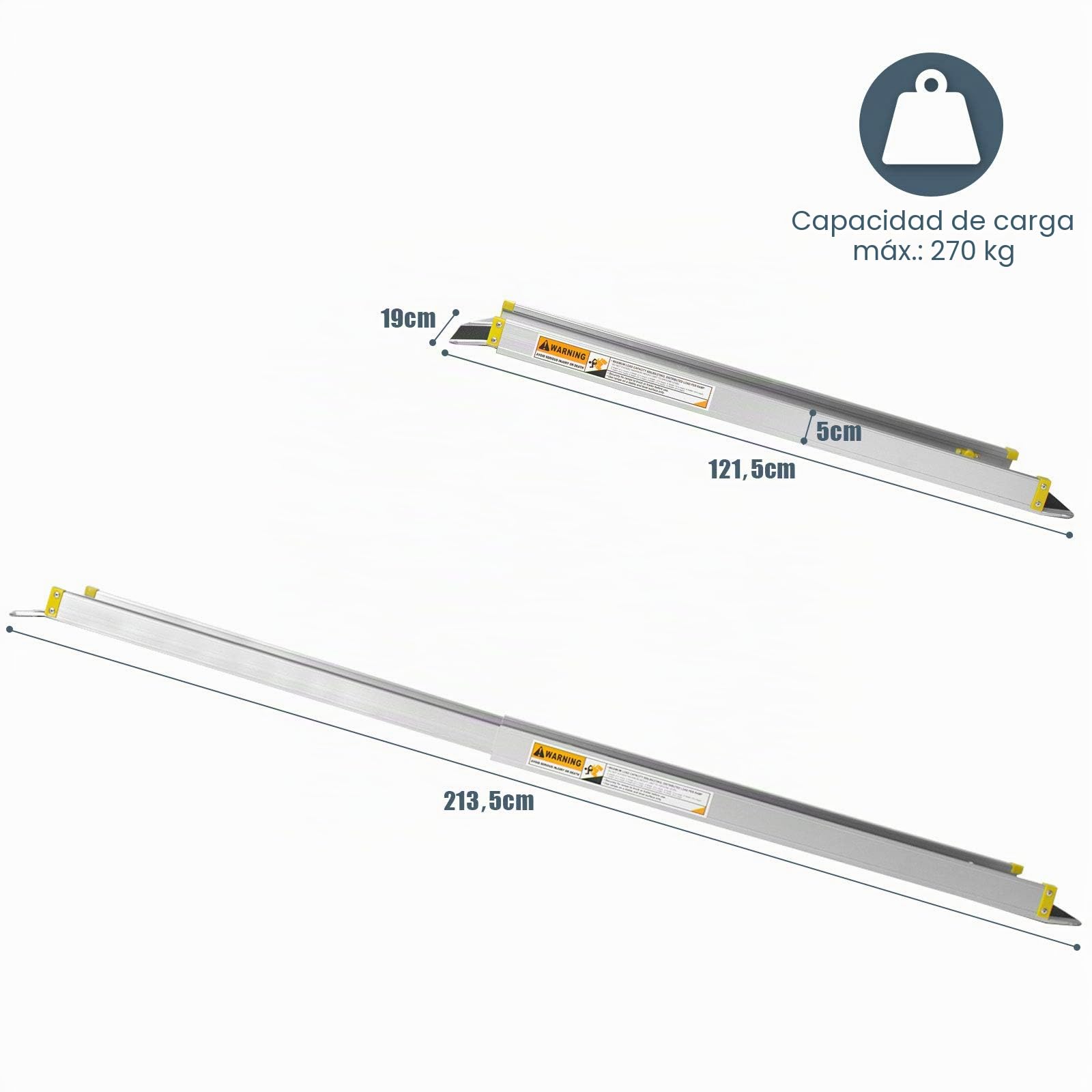 GYMAX 2 Rampas de Acceso de Aluminio, Antideslizante, Rampa Telescópica, Rampa de Carga para Silla de Ruedas, Soporta hasta 270 kg (4-7 ft)