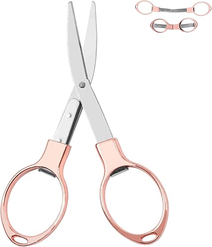 Miniatura 2 de Mini tijeras plegables (acero inoxidable oro rosa) seguras, duraderas y portátiles para viajes, actividades al aire libre, oficina y uso escolar