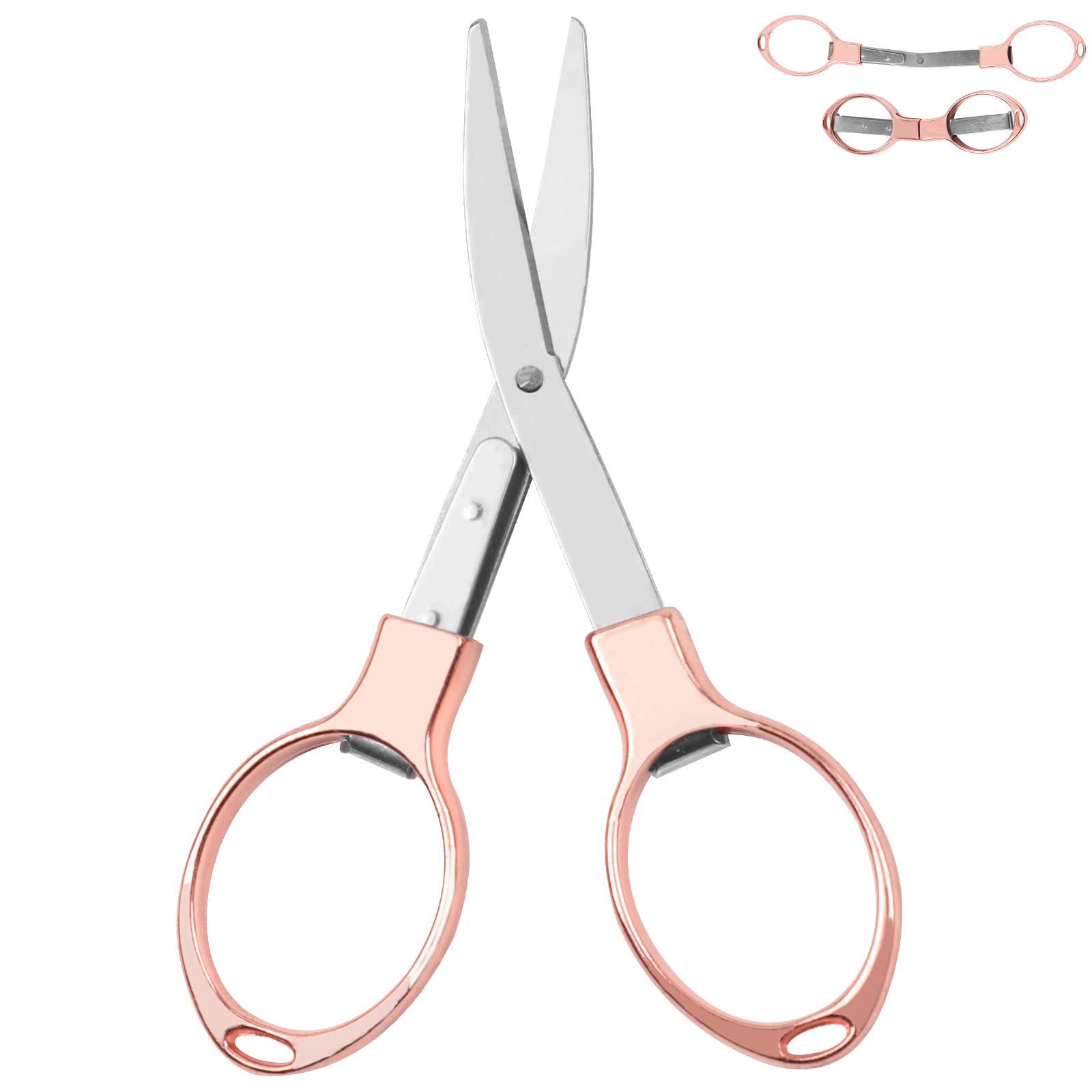 Tijeras plegables (oro rosa), tijeras de viaje, mini tijeras de acero inoxidable, seguras y duraderas, 1 pieza, estudio en casa, oficina, camping, pesca al aire libre, manual de pesca, fácil de