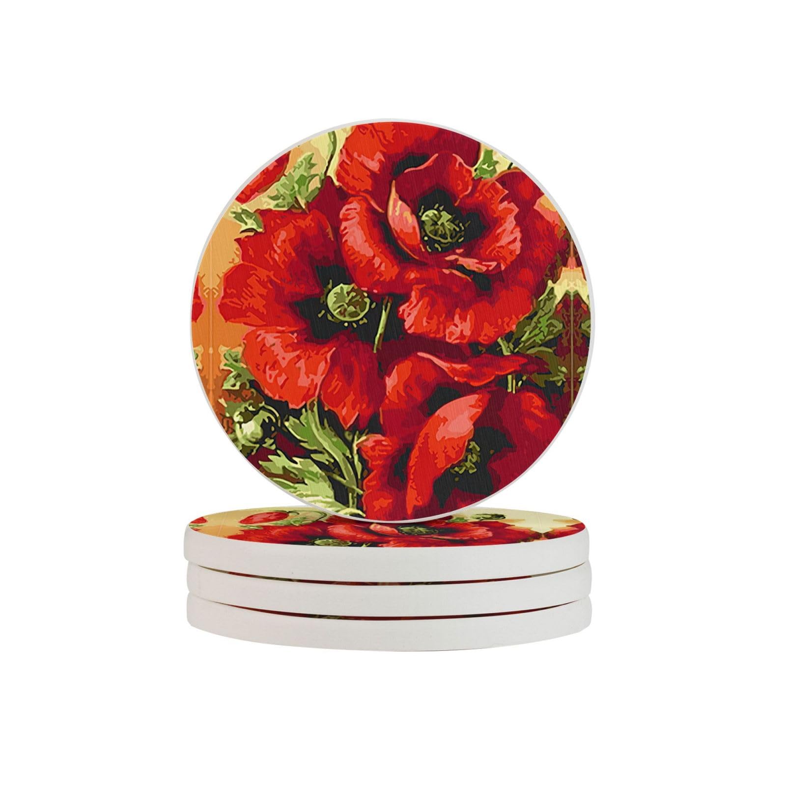 Fleur de coquelicot rouge dessous de verre haut de gamme en diatomite de 10,2 cm