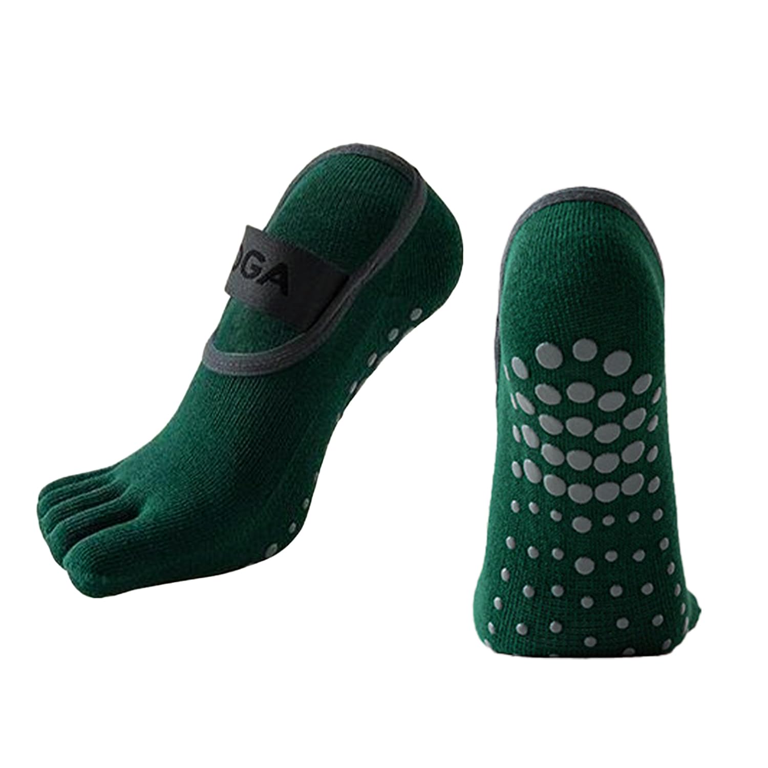Domojoy Women's Green Pilates Socks, Non-Slip Five Toe Socks, Low Cut Yoga Socks For Pilates, Barre, Ballet, Dance, Workout, Fitness