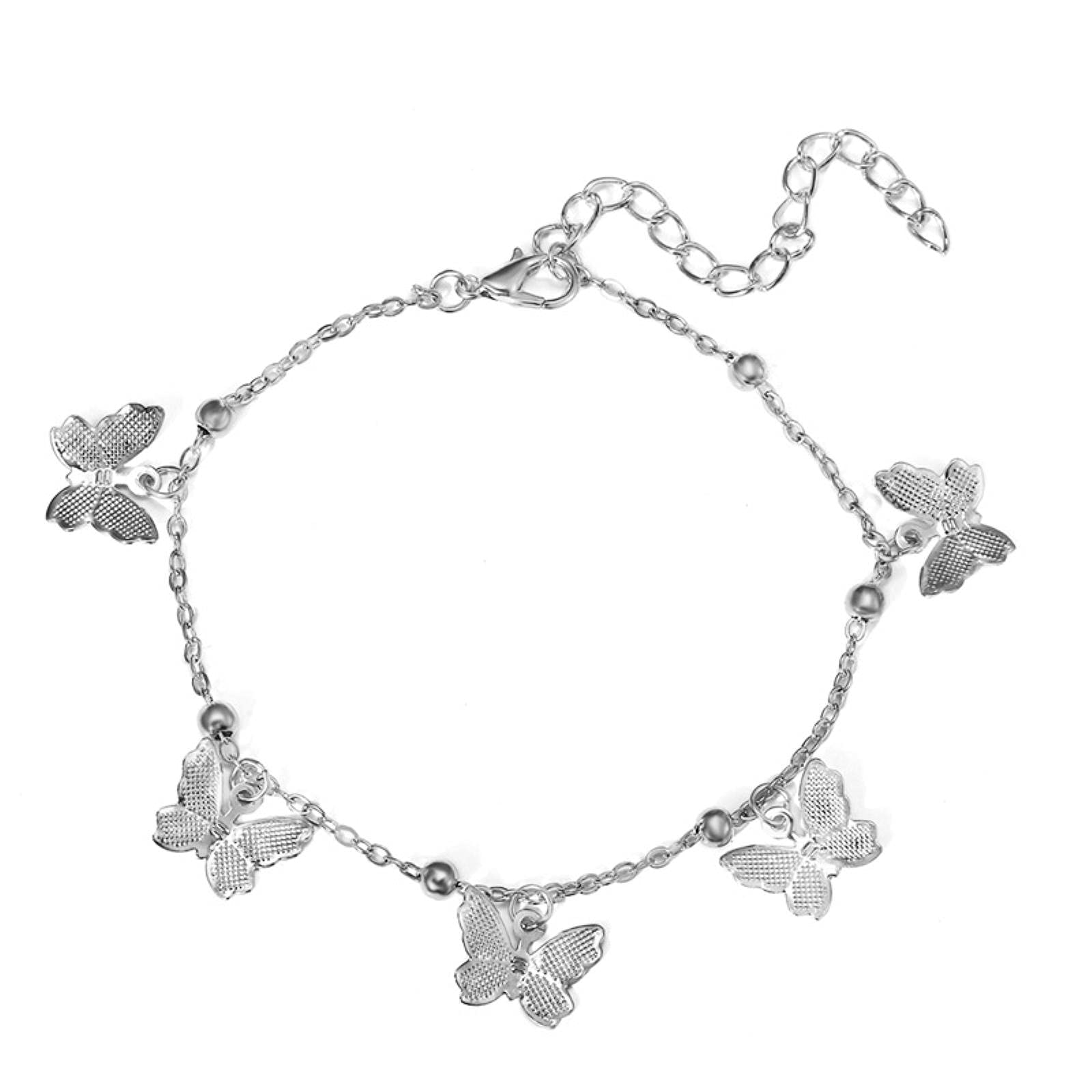BCJMKDX bohemian bracelet, Butterfly Charms Anklets For Women Gold Silver Color Chain Ankle Bracelet on the Leg Bohemian Foot Jewelry