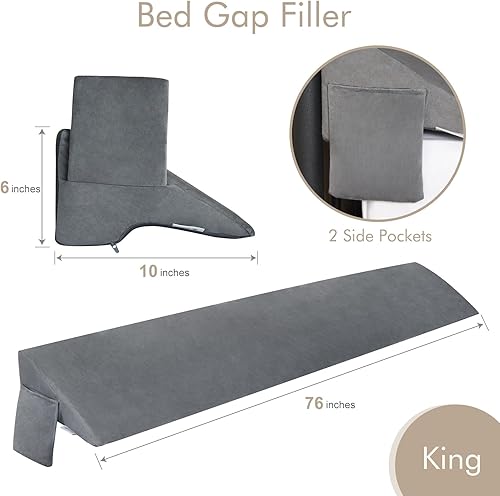 Miniatura 5 de Vekkia Almohada de cuña para cama King para relleno de huecos de cabecero (0-5 pulgadas), espuma de alta densidad, evita que las almohadas y