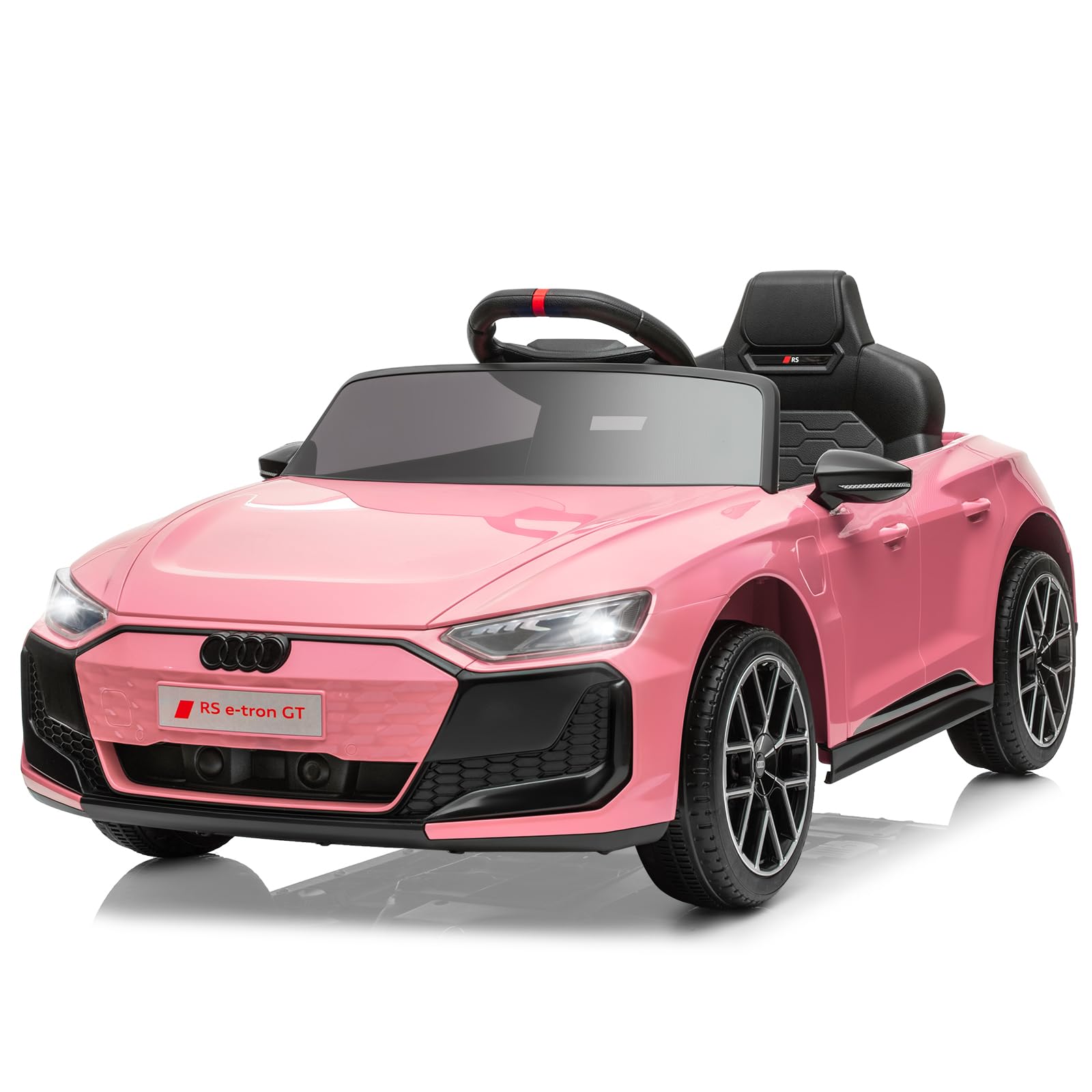 LALAHO Mcchina Elettrica Per Bambini AUDI RS E-tron 12V con Doppi Motori, 3-5km/h Auto Elettrica per Bambini 3-5 Anni, MP3, Sospensioni, Telecomando, Rosa chiaro