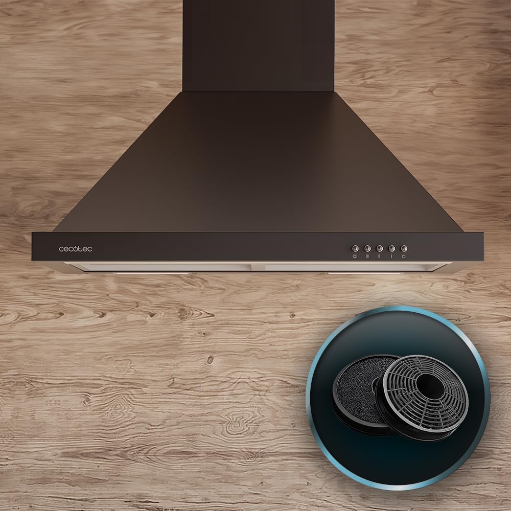 Cecotec Cappa Estrattore 60 cm Piramidale Bolero Flux PM 606500 Black A. Motore 165 W, finitura inox, aspirazione 650 m3/h, controllo meccanico, 3 livelli di potenza, luce e filtro al carbonio