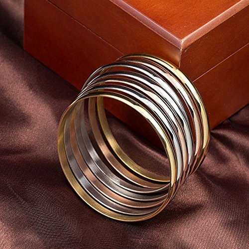 Set Of 7PCS Bracelet Bangle 18K Gold Plated Luxury Smooth High Polished Bracelet For Women4