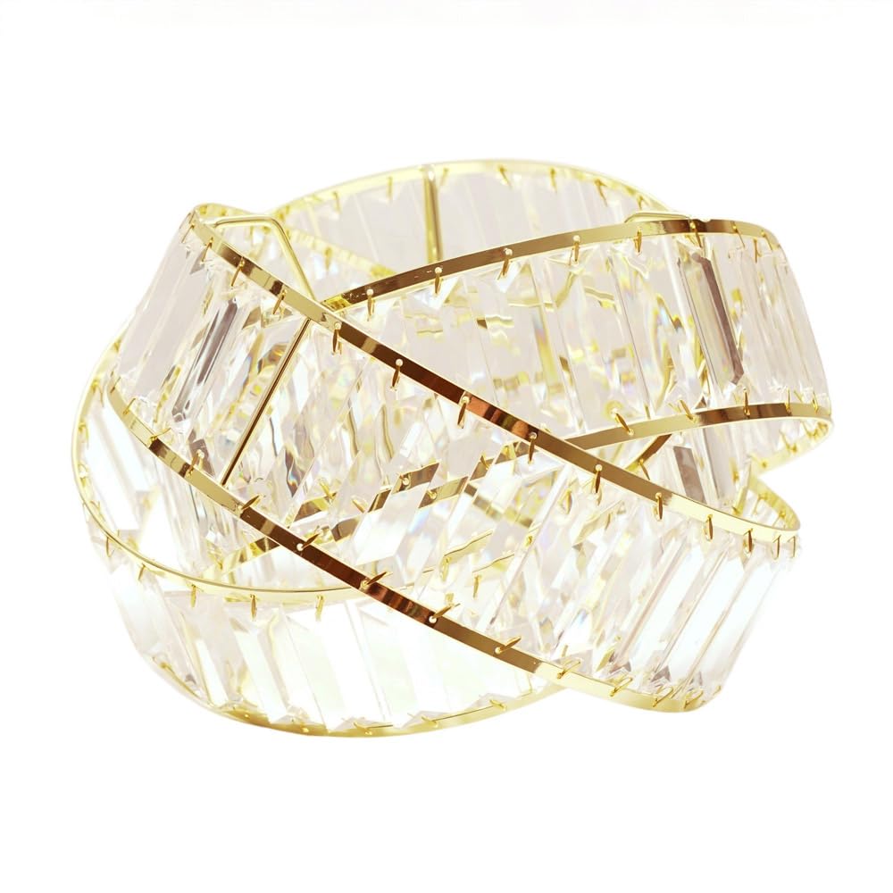 Valuelights Including Bulb | Gold & Clear Acrylic Jewel Intertwined Rings Design Easy Fit Ceiling Pendant Light Shade Led Bulb Included | Shades & Home Improvements Essential | 30Cm Shade Width