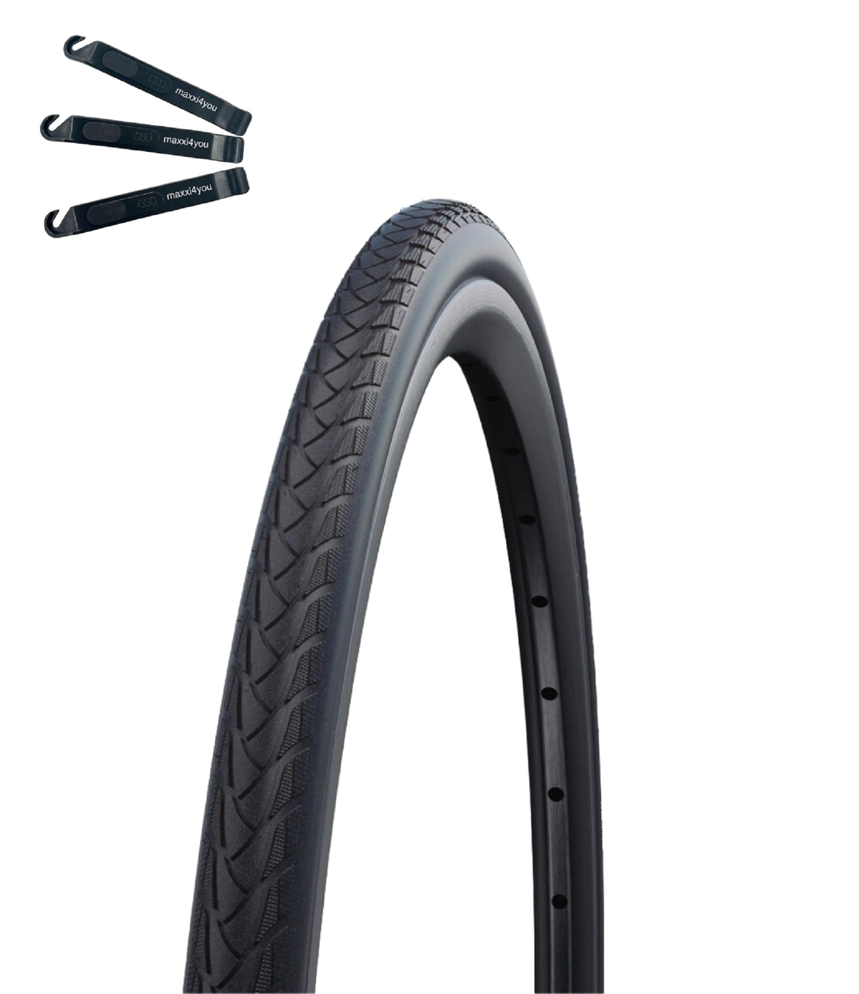 1 x Schwalbe Rollstuhlreifen Marathon Plus Evo SmartGuard NMC (Black N Roll) Schwarz 37-540 (24 x 1 3/8") inkl. maxxi4you Reifenheber