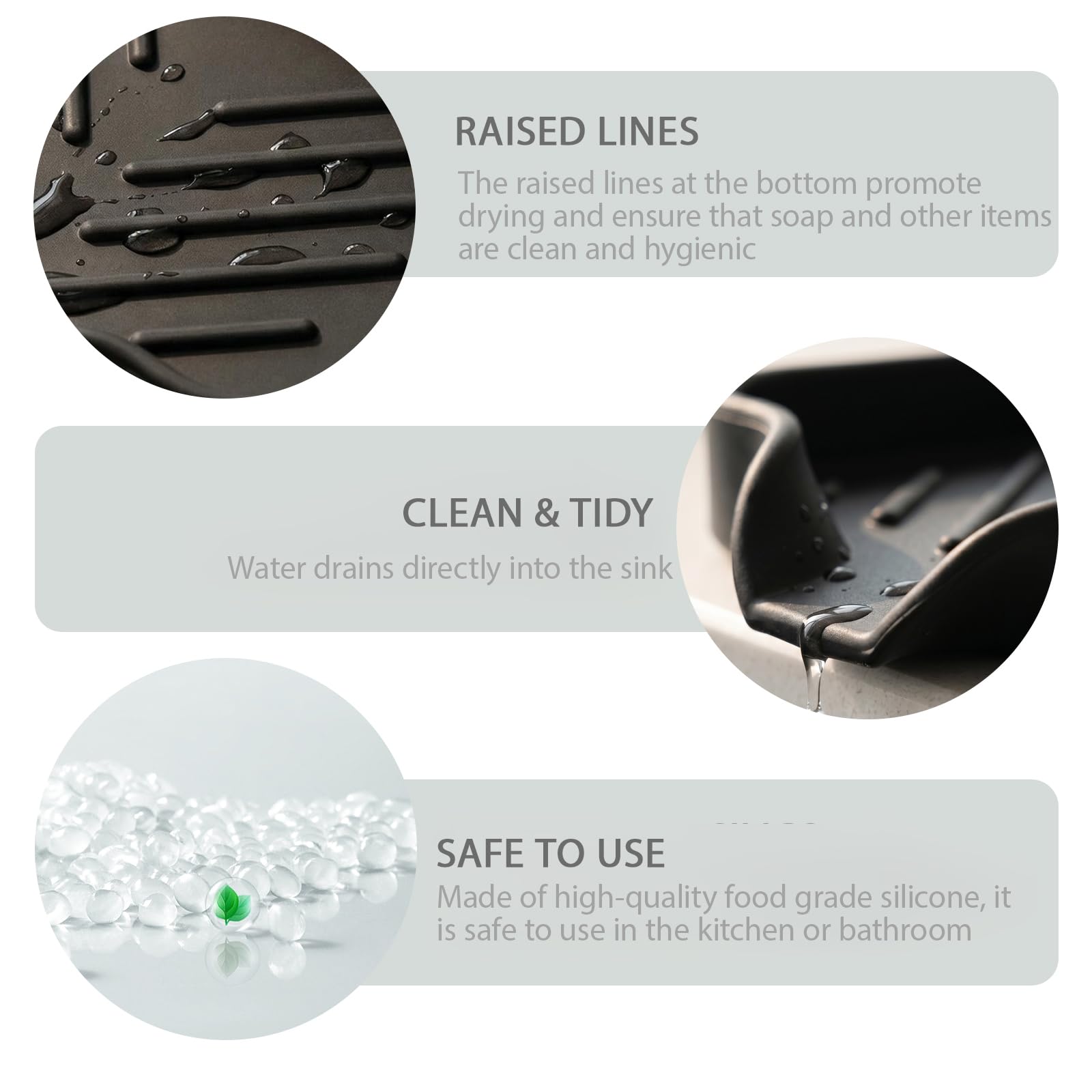 Black Silicone Soap Dish with Drain Spout U464