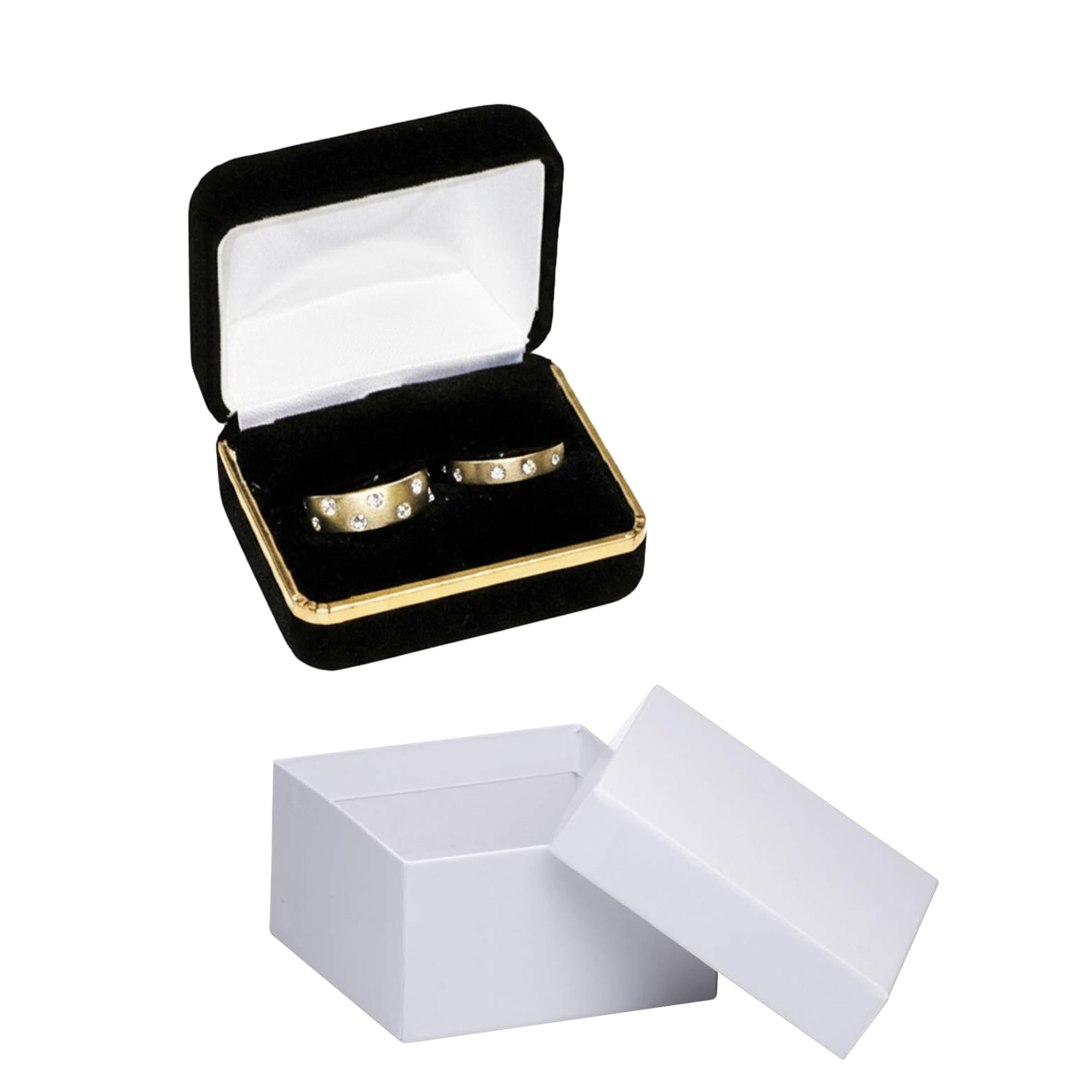 Elegante Caja de Regalo de Terciopelo Negro con Borde de latón Forro de Terciopelo Blanco y Negro en el Interior de la Caja y bisagra de Metal