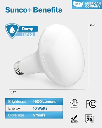 Miniatura 7 de Sunco - Bombillas LED BR30 de 1600 lúmenes, luces de inundación para interiores equivalentes a 16 W, 100 W, 4000 K blanco frío, base E26, bombillas