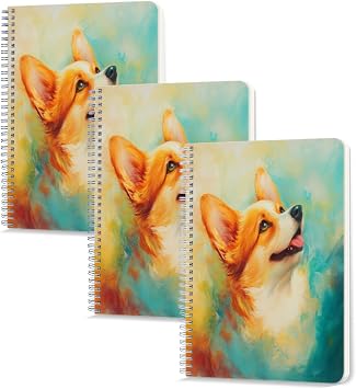Lined Spiral Notebook,100 Pages,5.71x 8.26 inches Double-Wire Spiral Journal Notebook for Study and Notes Gorgeous Dreamy - Corgi Portrait