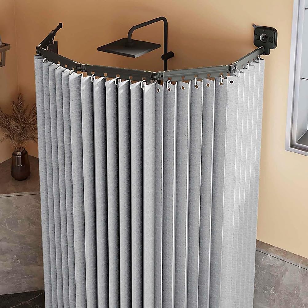 Tenda da doccia pieghevole senza trapano con forti ventose, regolabile e lavabile, a forma di L/U, per vasca da bagno, grigio chiaro, 2 pieghe, impermeabile, accessorio da bagno