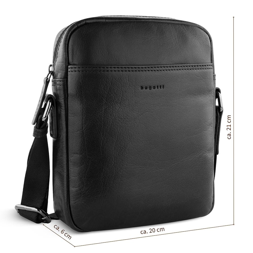 bugatti Savona Set Schultertasche & Geldbörse aus Büffelleder, Geldbeutel RFID-Schutz, Umhängetasche & Portemonnaie mit Stoffbeutel