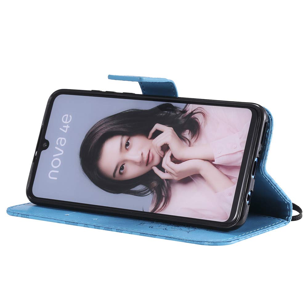 MHHQ Cover per Huawei P30 Lite Custodia di Pelle Case Flip Portafoglio Retro Libretto Magnetico Protettiva Non Graffi con Funzione Supporto Bumper Fiore Girasole per Huawei P30 Lite - Blu