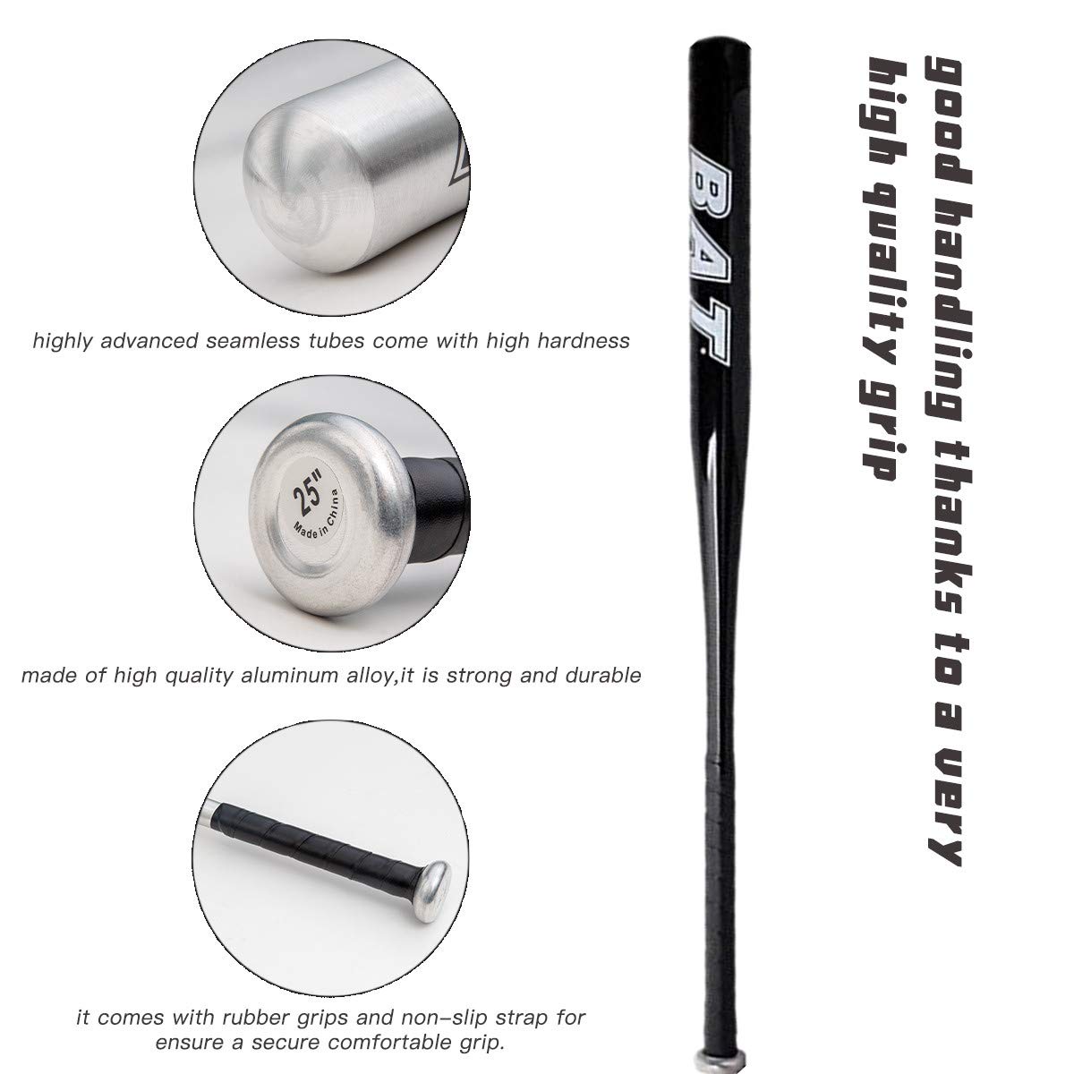 Batte De Baseball H-O 86cm (34 Pouces) - Aluminium - Bleu/Noir/Argent - Choix Couleur